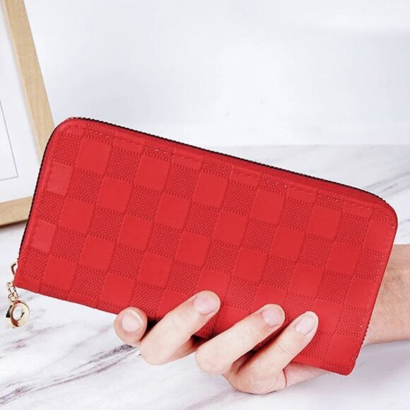 Trendy Vegan Leather Checkered Pattern Zipper Wallet by Zenana - Picture 2 of 16